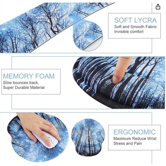 Mouse Pad Keyboard Wrist Rest, Mouse Pad, and Coaster Set- Galaxy Forest - Picture 2 of 5